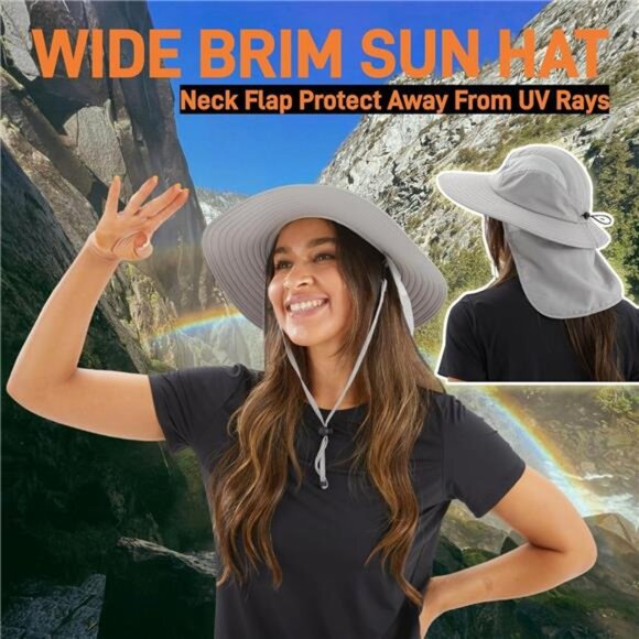 Mens UPF 50+ Sun Protection Cap Wide Brim Fishing Hat with Neck Flap Sun Hat - Picture 4 of 7